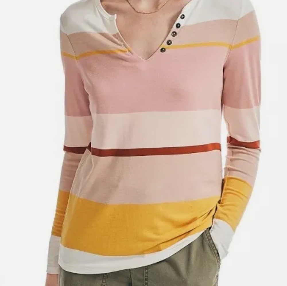 Nautical Nautica Woman Triped Henley Marshmallow Large